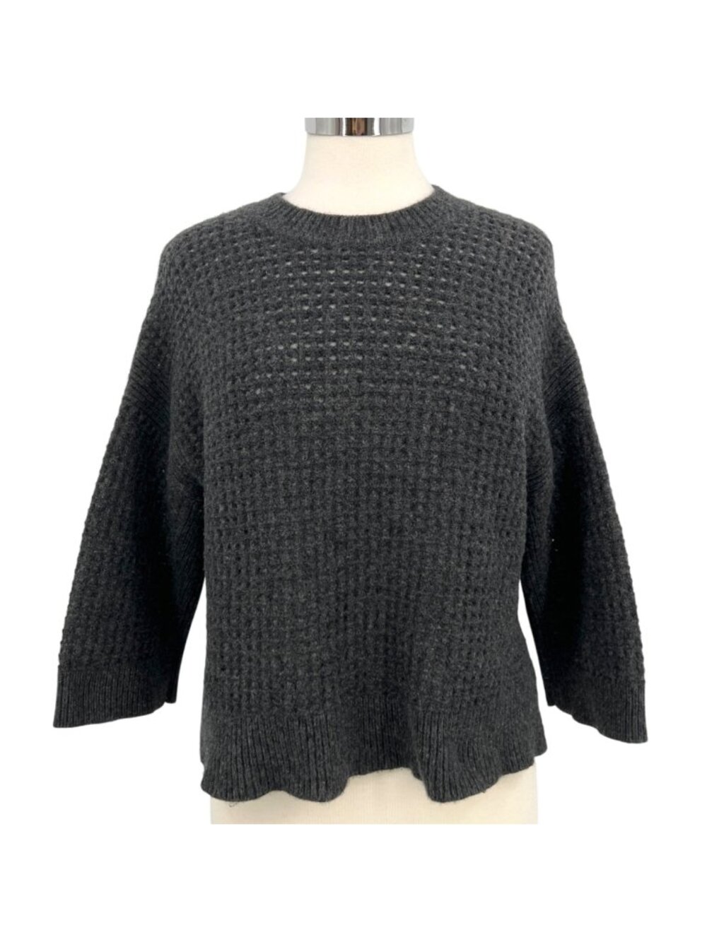 AllSaints Eden Crew Neck Mesh Knit Sweater Gray Size Medium Edgy Minimalist